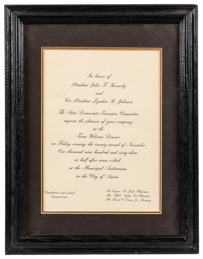[KENNEDY, John F.]. JFK Texas Welcome Dinner invitation. 19... (1 of 1)