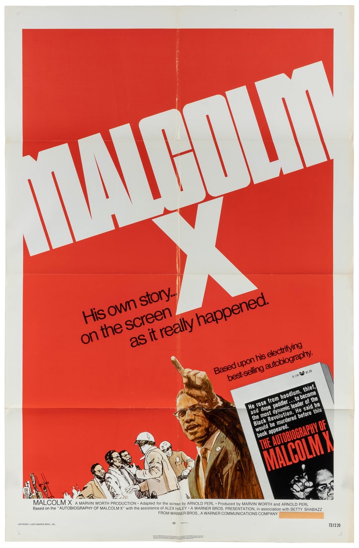 Malcolm X. Warner Bros., 1972. One sheet (41 x 27”). Poster... (1 of 2)
