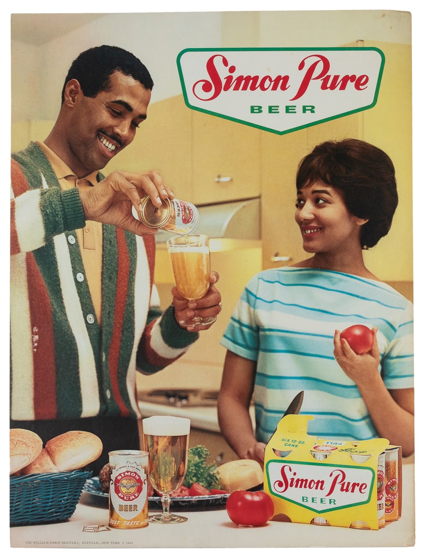 [AFRICAN AMERICAN – ADVERTISING]. Simon Pure Beer. Buffalo:...: [AFRICAN AMERICAN – ADVERTISING]. Simon Pure Beer. Buffalo: The William Simon Brewery, ca. 1970s. Photo-offset advertising standees showing a couple enjoying beer before dinner. 20 x 15”.
