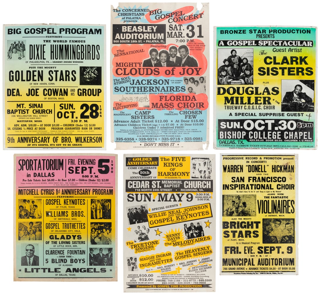 [GOSPEL]. Six boxing-style window cards for gospel concerts... (1 of 7)