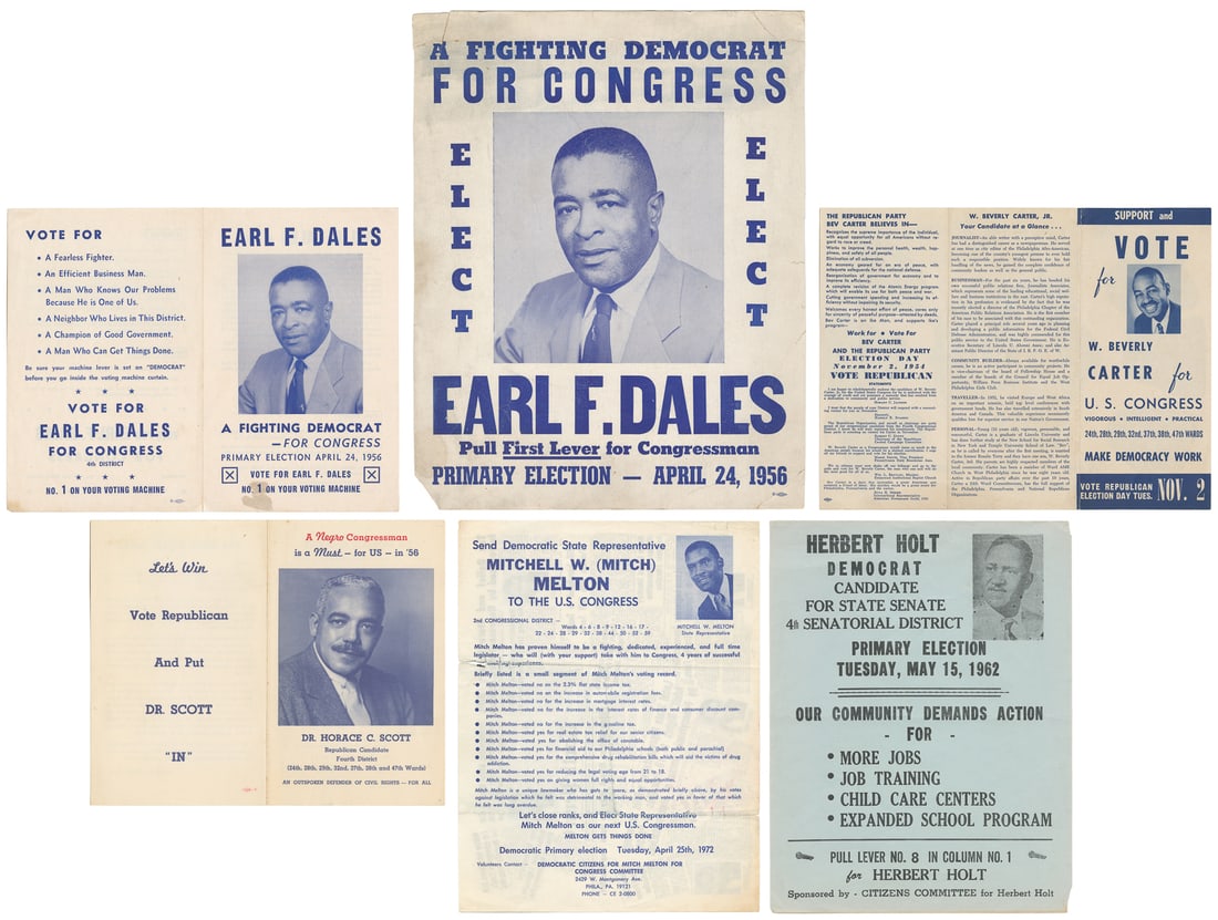 [AFRICAN AMERICAN – POLITICIANS]. Six campaign posters and ...: [AFRICAN AMERICAN – POLITICIANS]. Six campaign posters and flyers for Black politicians. 1950s-70s. Includes Herbert Holt, Democrat Candidate for State Senate (1962); Mitchell W. (Mitch) Melton