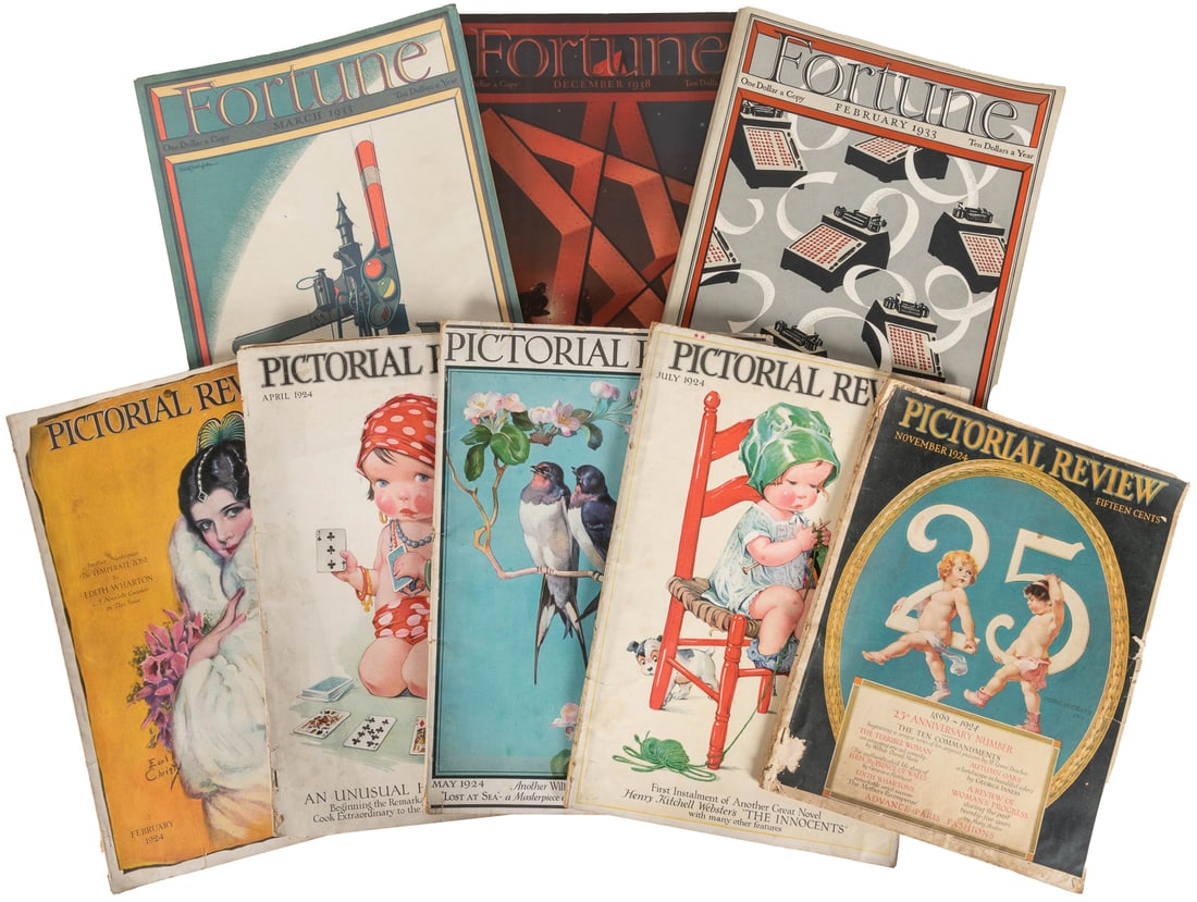 Five Fortune Magazines and Nine Pictorial Review Magazines ...: Five Fortune Magazines and Nine Pictorial Review Magazines (14). 1924 – 1938. Including issues from February 1930, February 1931, February 1933, March 1933, and December 1938. Overall good condi