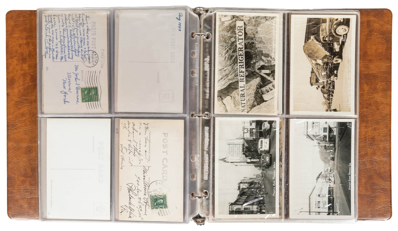 [COCA-COLA – POSTCARDS]. Collection of Coca-Cola RPPCs. Ame...: [COCA-COLA – POSTCARDS]. Collection of Coca-Cola RPPCs. American, early to mid-20th century. Two binders, organized in clear sleeves, with approximately 175 RPPCs depicting Coca-Cola advertising