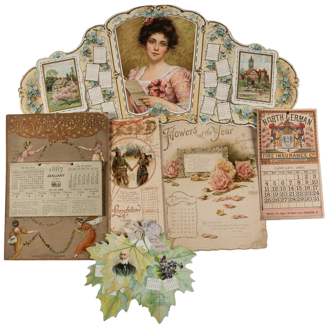 Group of 18 ornate antique calendars. 1880s-1900s. Group of... (1 of 3)
