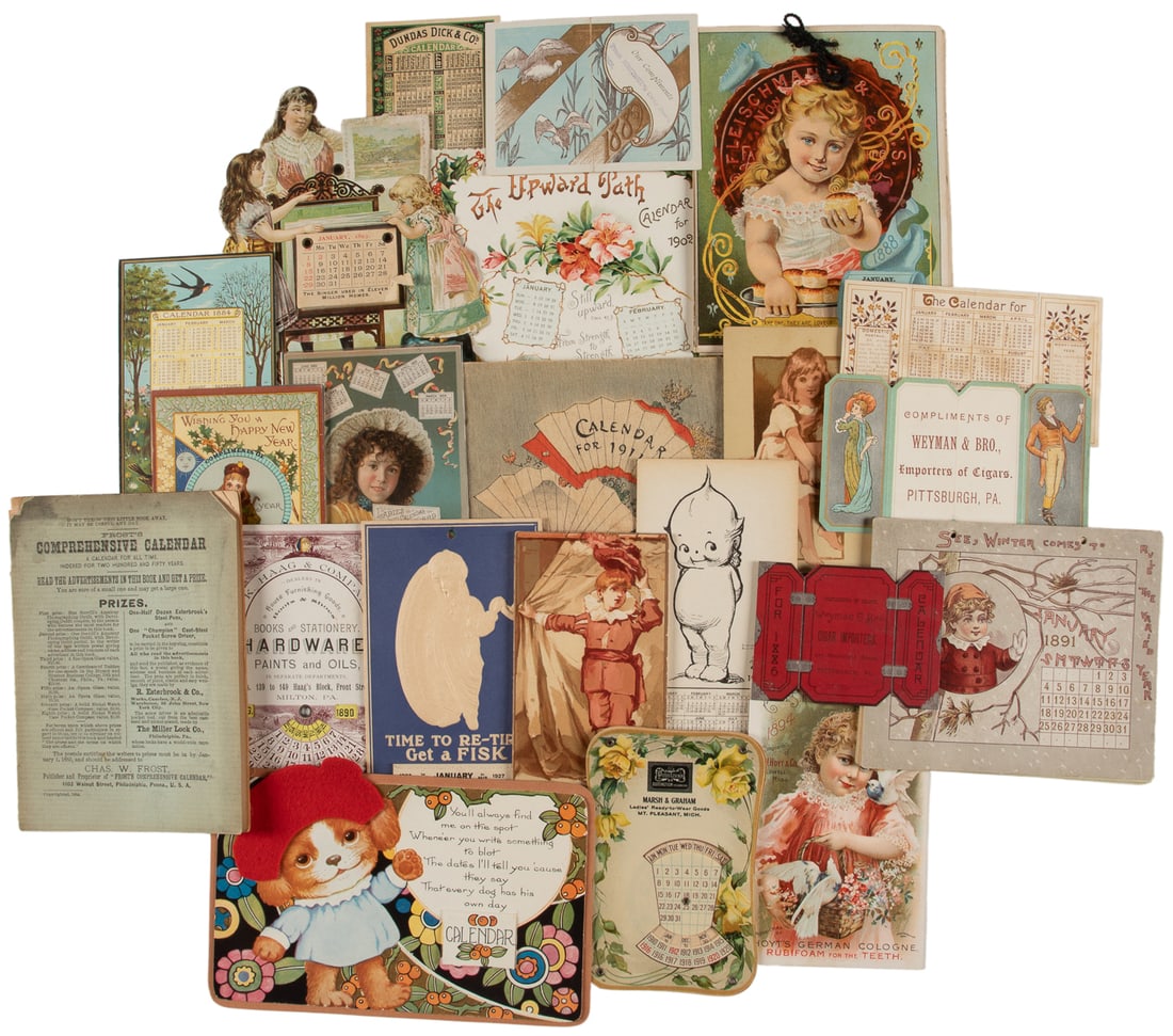 Group of antique calendar cards and booklets. Circa 1890s-1... (1 of 2)