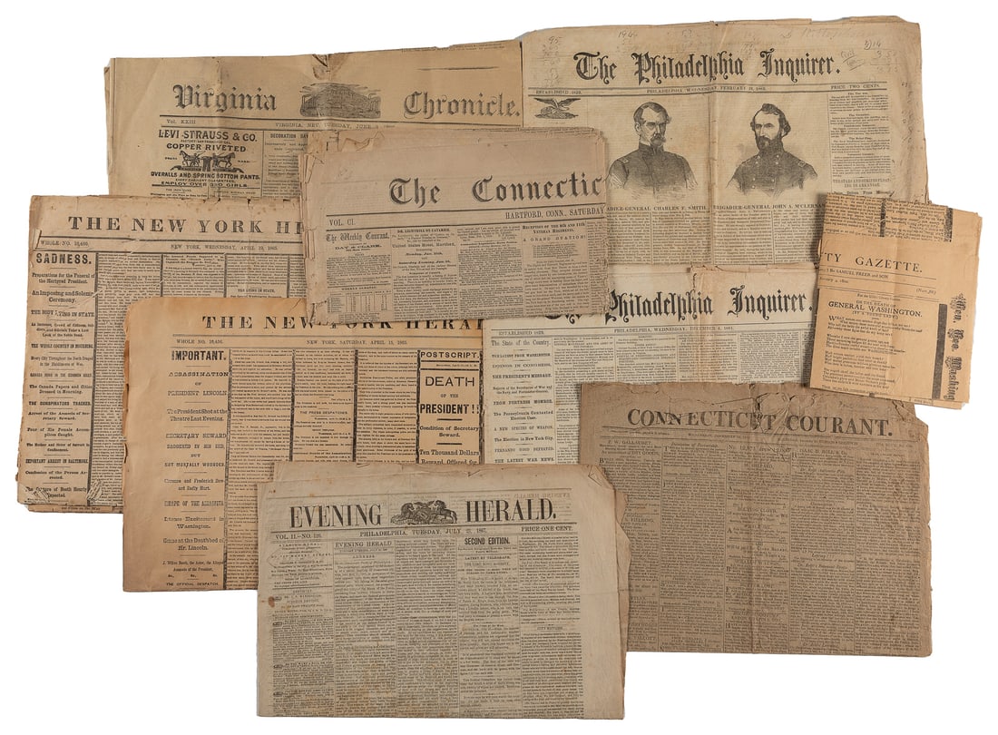 Collection of nine 19th century newspapers. 1800 – 1896. In... (1 of 3)