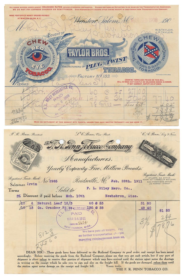 [LETTERHEADS]. Collection of Gun, Ammunition, Tobacco, Oyst...: [LETTERHEADS]. Collection of Gun, Ammunition, Tobacco, Oyster, and Other Letterheads and Correspondence. 1869-1933. Two binders with letters and invoices of various companies, including The Hunter Arm