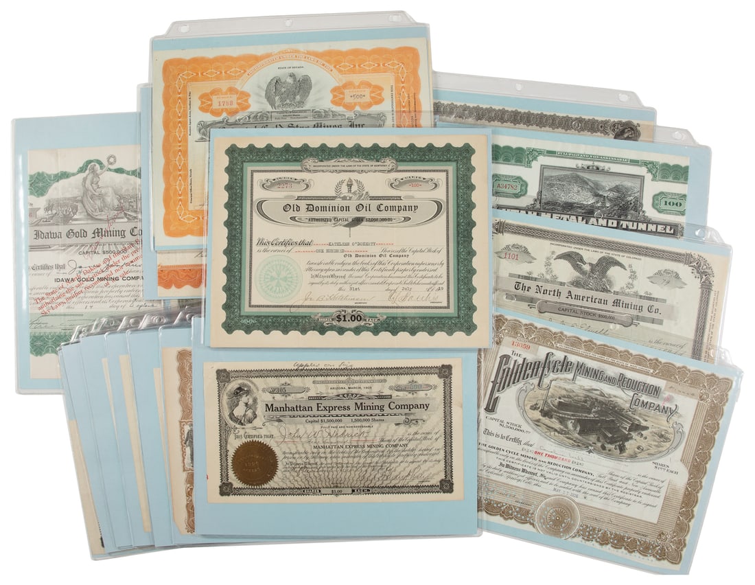 [STOCKS]. Group of 40 stocks in mining companies. American,... (1 of 1)