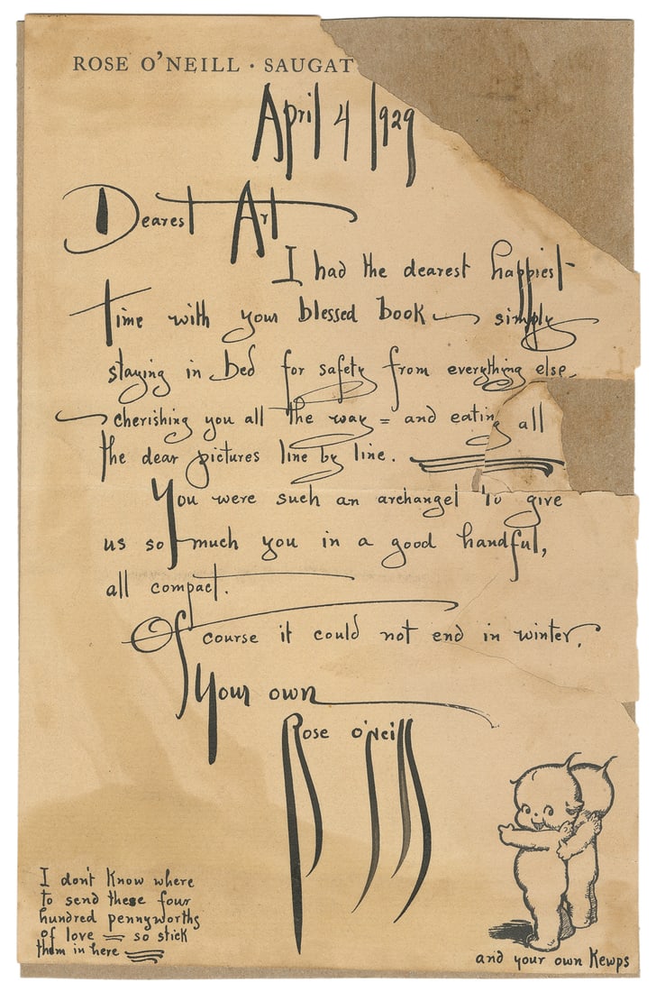 O’NEILL, Rose (1874 – 1944). Autograph Letter, signed by Ro... (1 of 3)