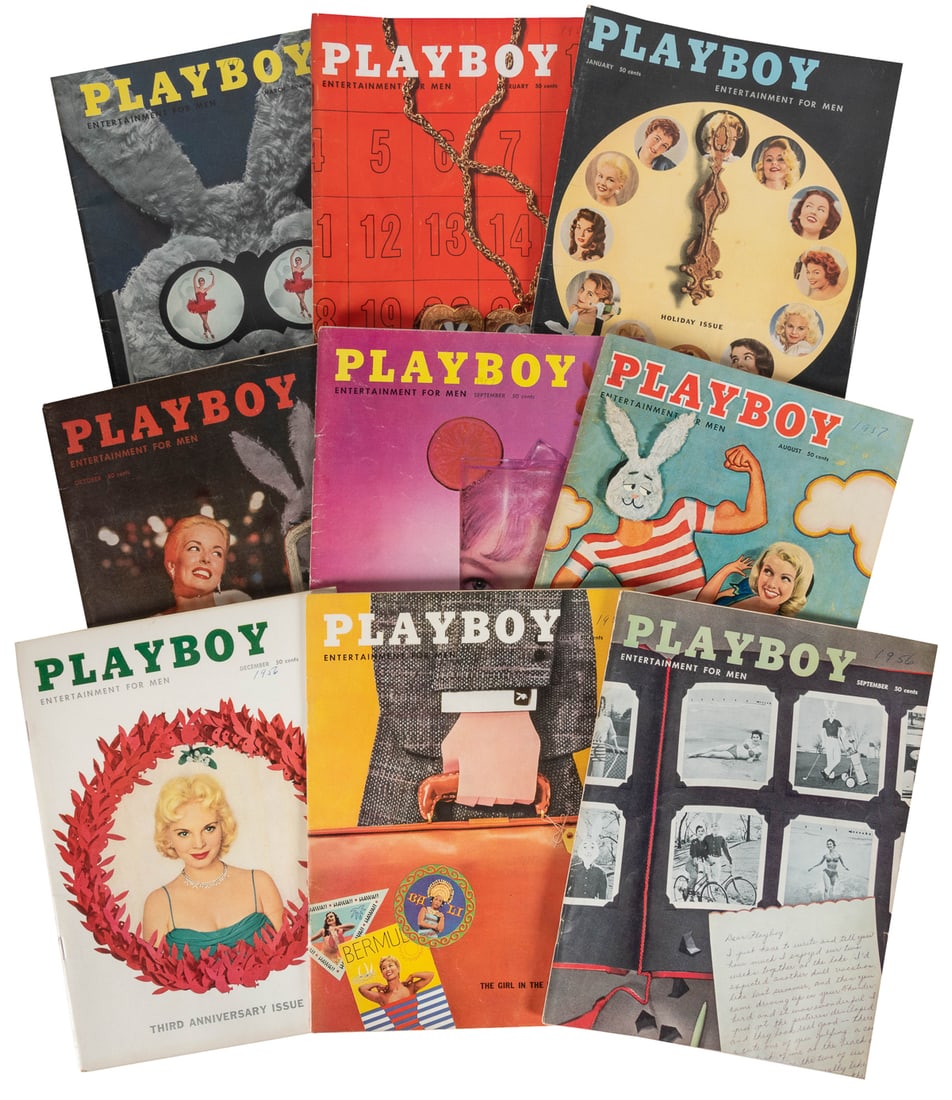 Playboy. Group of 55 issues, mainly 1950s. Includes: Aug. 1...: Playboy. Group of 55 issues, mainly 1950s. Includes: Aug. 1954; 1956 (complete year); 1957 (complete year); 1958 (complete year); 1959 (11 of 12 issues, lacking October); and seven others