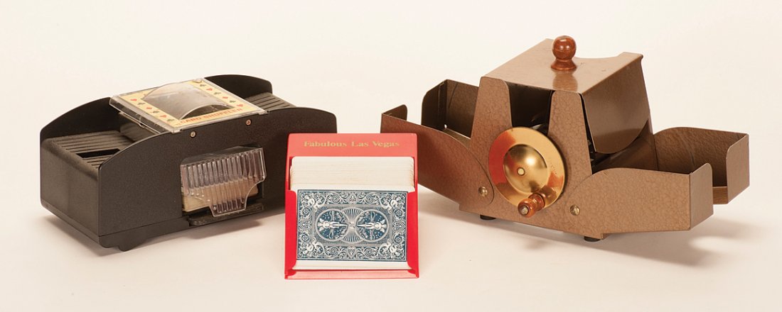 Two Card Shufflers and one Mini Dealing Shoe.: Two Card Shufflers and one Mini Dealing Shoe. One Automatic Electric Card Shuffler, One Ely Culbertson “Royal Model” (shuffles up to three decks), and one Card Dispenser (Mini Dealing Shoe). Two w