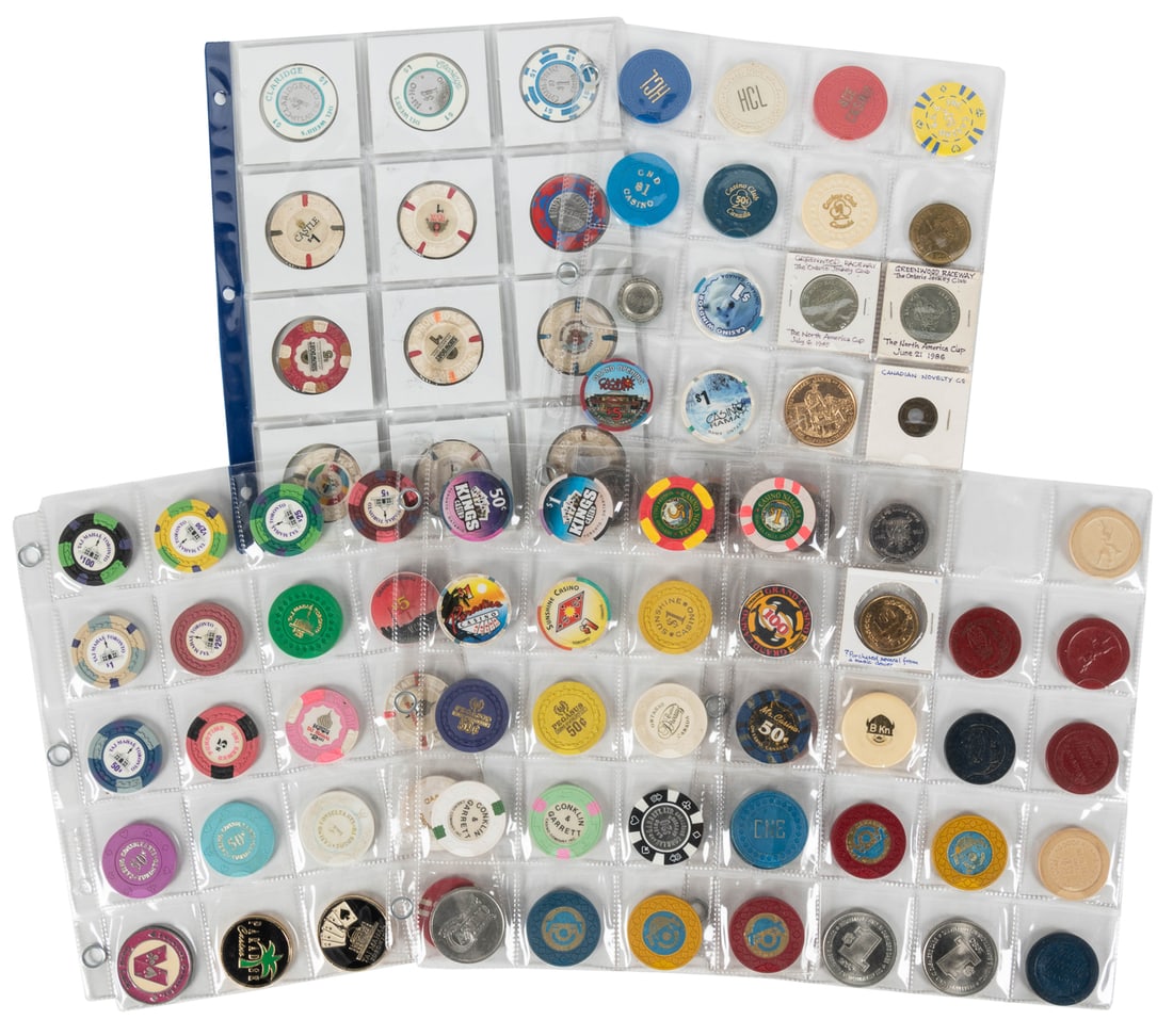 Group of casino chips and tokens. Approximately 92 chips, i... (1 of 1)