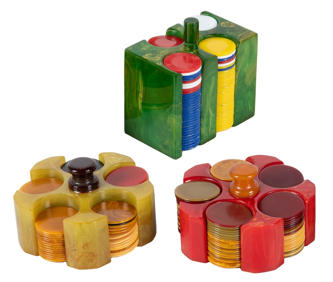 Trio of Bakelite chip caddies. Circa mid-20th century. Dimi... (1 of 1)