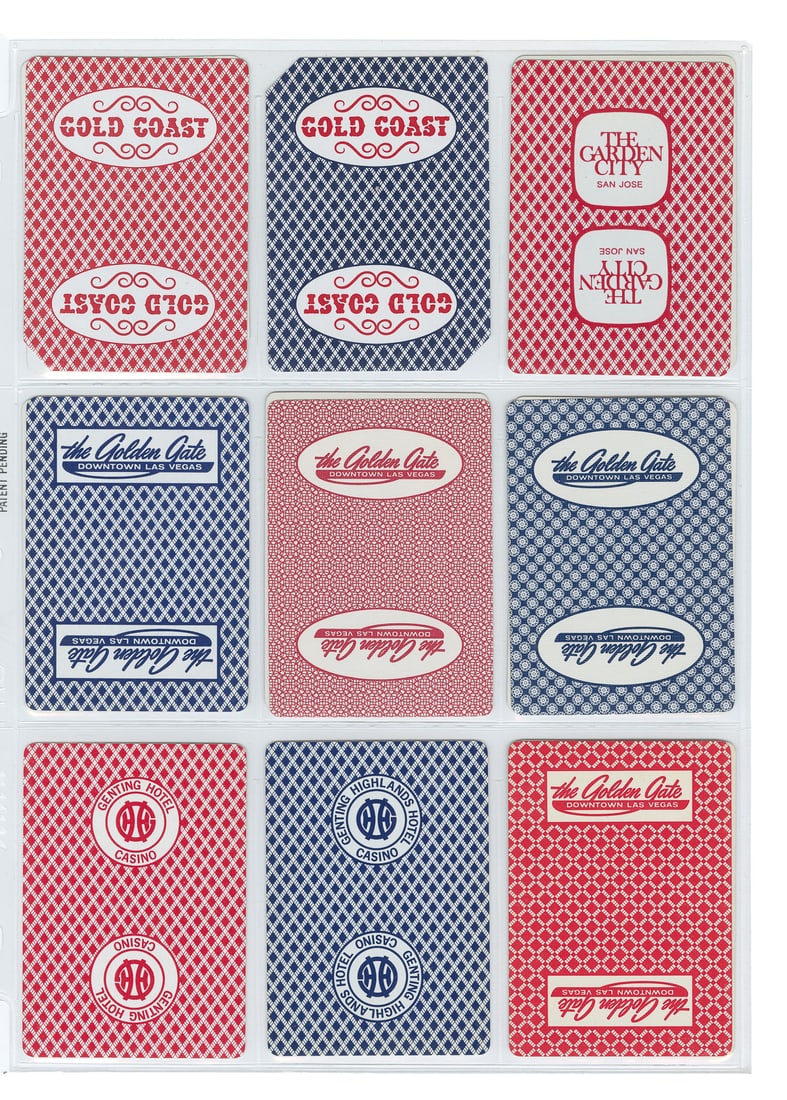 Collection of over 300 casino playing card singles. V.p. (m...: Collection of over 300 casino playing card singles. V.p. (mainly Nevada), 20th century. Casino playing cards, organized alphabetically in a file album. Various cancellations, some uncancelled and souv