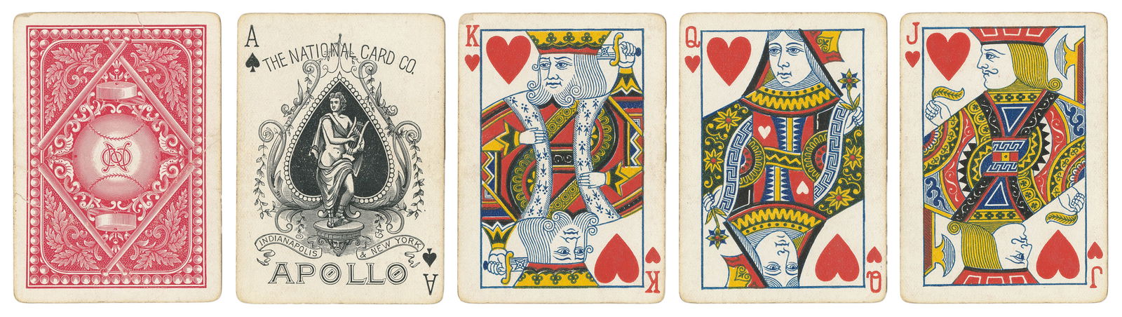 The National Card Co. Apollo No. 33 Playing Cards (baseball...: The National Card Co. Apollo No. 33 Playing Cards (baseball backs). Indianapolis & New York, ca. 1890. Complete deck of 52, plus one blank extra card. With the desirable baseball back design, with bat
