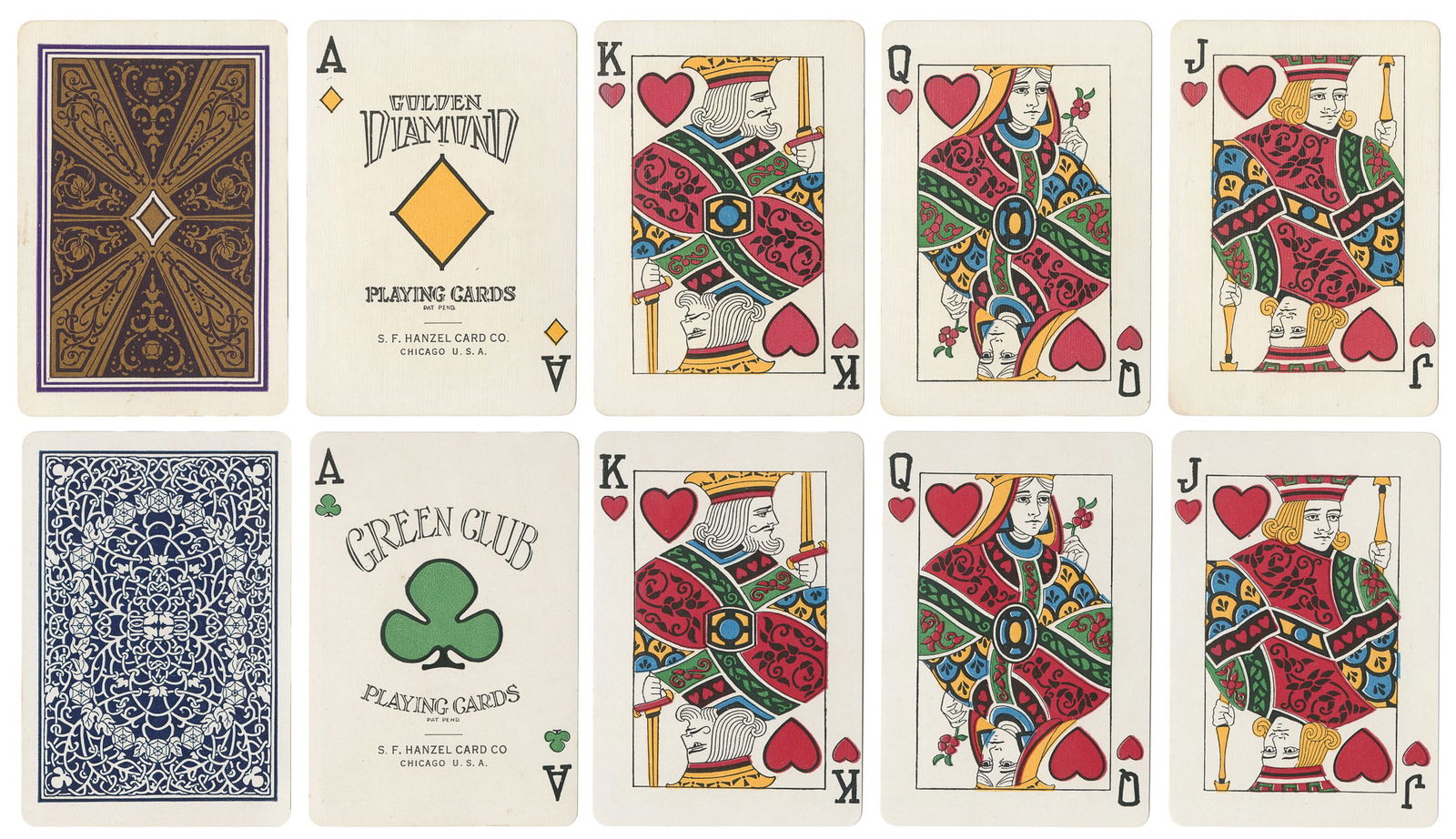 S.F. Hanzel Green Club Playing Cards. Two decks. Chicago, 1... (1 of 2)