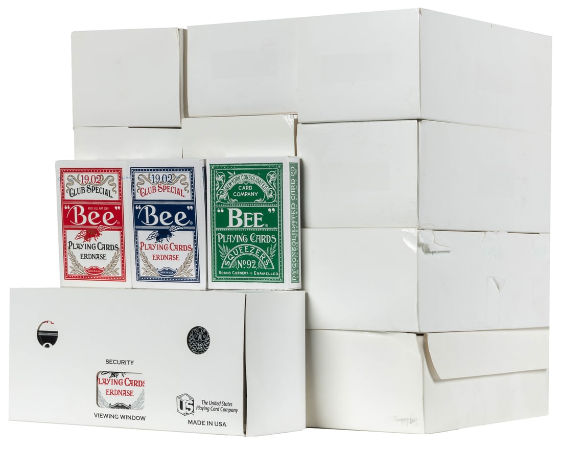 Thirteen Bricks of USPC Bee Playing Cards. USPC, ca. 2010s....: Thirteen Bricks of USPC Bee Playing Cards. USPC, ca. 2010s. Eleven “Erdnase” bricks by Bee, including: (4) Bee 1902 Club Special Erdnase (Smith Back; one brick missing one deck); (4) Bee