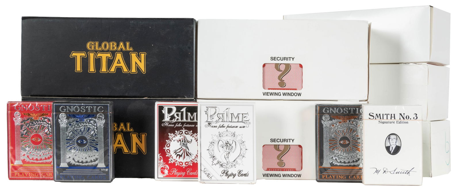 Group of 90 Modern “Cardistry” Playing Cards. Including: Gn...: Group of 90 Modern “Cardistry” Playing Cards. Including: Gnostic Playing Cards (8 decks); Liars & Thieves (2 decks); Pr1me Sketch Playing Cards (limited edition), 11 decks; USPC Ask