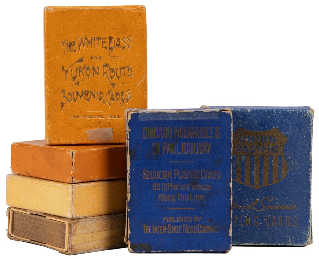 [RAILROAD – SOUVENIR]. Group of six souvenir decks. Includi...: [RAILROAD – SOUVENIR]. Group of six souvenir decks. Including: Rock Island Lines Souvenir Playing Cards; Chicago Milwaukee & St. Paul Souvenir Playing Cards; Along the C.M. & St. P. Ry. Lake