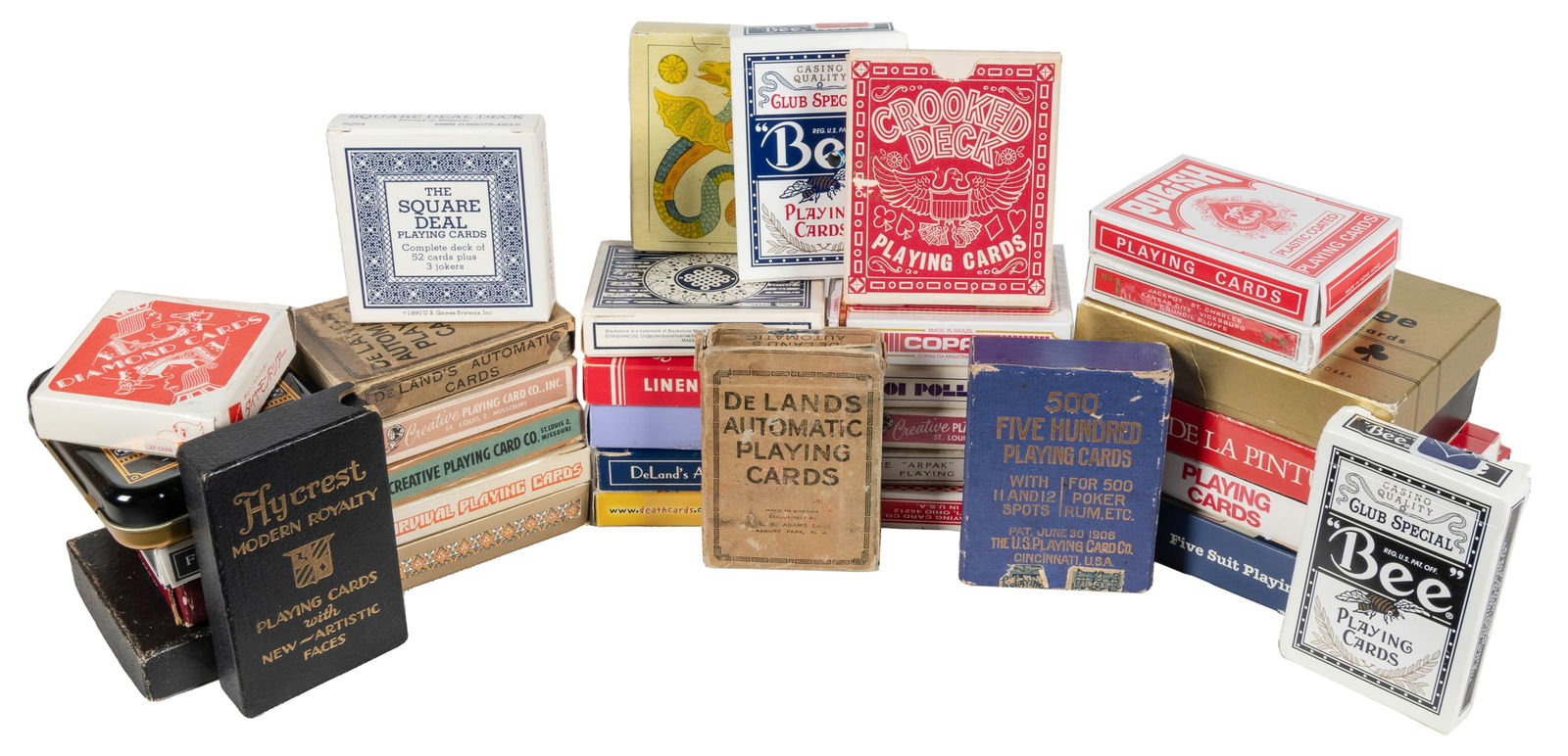 [PLAYING CARDS – NOVELTY]. Group of over 50 decks. V.p., ca...: [PLAYING CARDS – NOVELTY]. Group of over 50 decks. V.p., ca. mid- to late 20th century. Lot of non-standard and novelty decks of cards, including four-color (no revoke), six-suited, magic decks