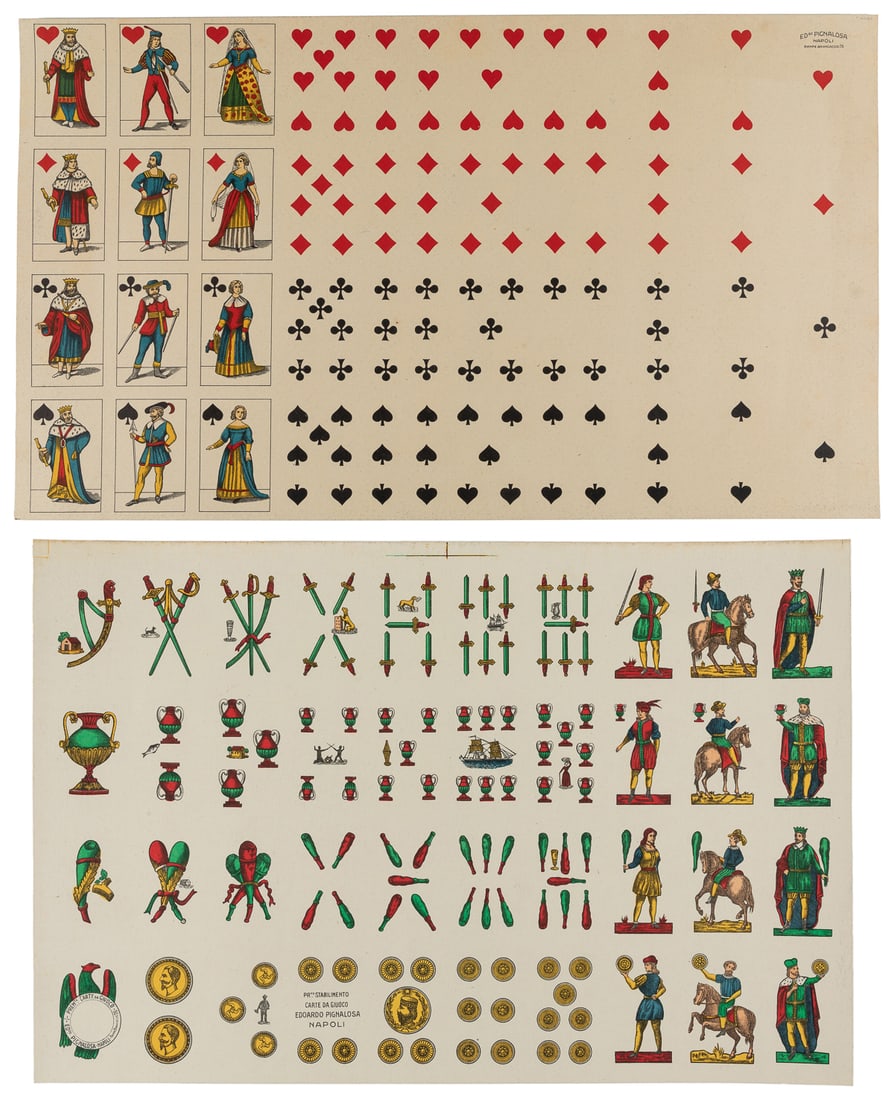 Two uncut sheets of Edoardo Pignalosa playing cards. Naples... (1 of 5)