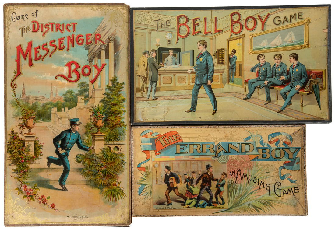 Trio of boys’ work games. Vibrant chromolithographed covers... (1 of 3)
