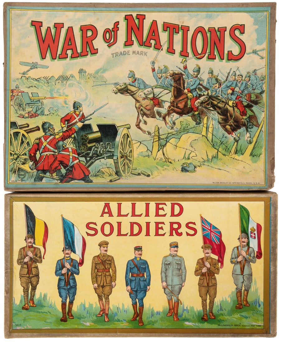 Two antique war games. American, ca. 1900. Includes War of ...: Two antique war games. American, ca. 1900. Includes War of Nations (Springfield: Milton Bradley, ca. 1900) and Allied Soldiers (New York: McLoughlin Bros., 1900). Chromolithographed scenes on covers w