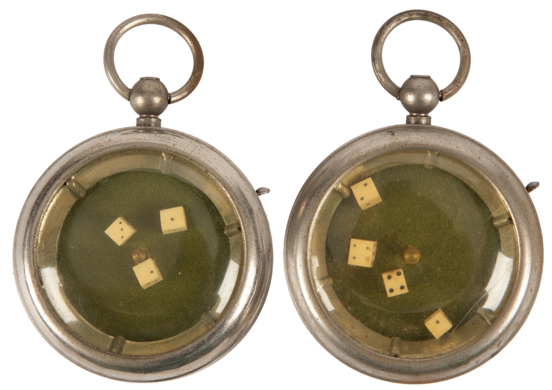Pair of Dice Gambling Pocket Watches. German, ca. 1920. Fli... (1 of 2)