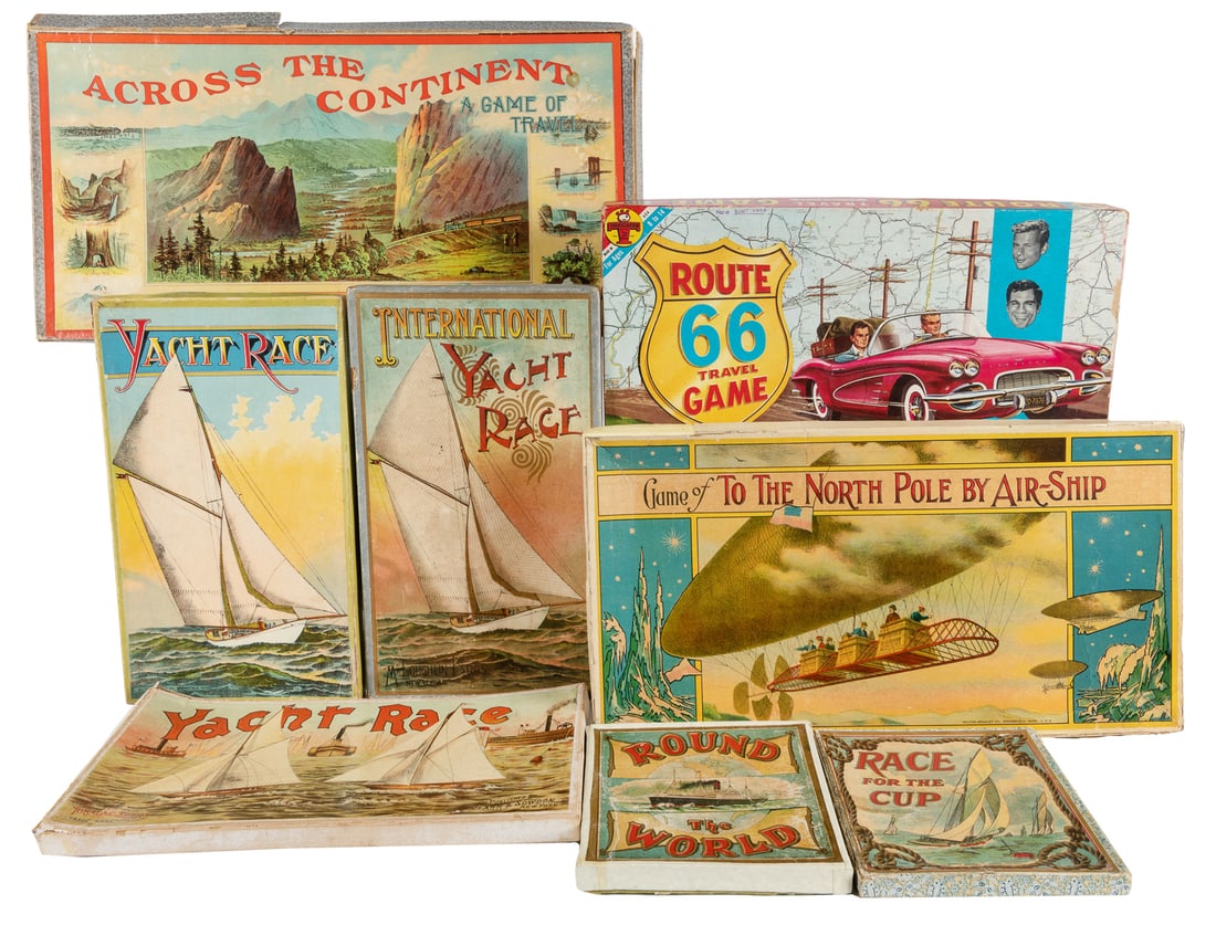 Group of 7 travel-themed vintage and antique games. Includi... (1 of 2)