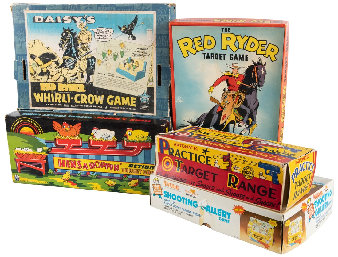 Group of 5 vintage shooting gallery / target games. Includi...: Group of 5 vintage shooting gallery / target games. Including: Hens a Hoppin’ Target Game (Arthur Dritz); Automatic Practice Target Range with Spinning Targets (Marx & Co.); The Flintstones Shoo