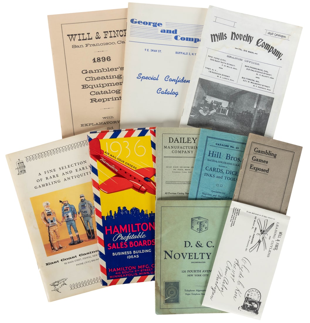Group of 11 miscellaneous gambling catalogs. Includes: Hill...: Group of 11 miscellaneous gambling catalogs. Includes: Hill Bros Catalog No. 43; Dailey Manufacturing Company catalog; Hunt & Company; Gambling Games Exposed; George and Company Special Confidential