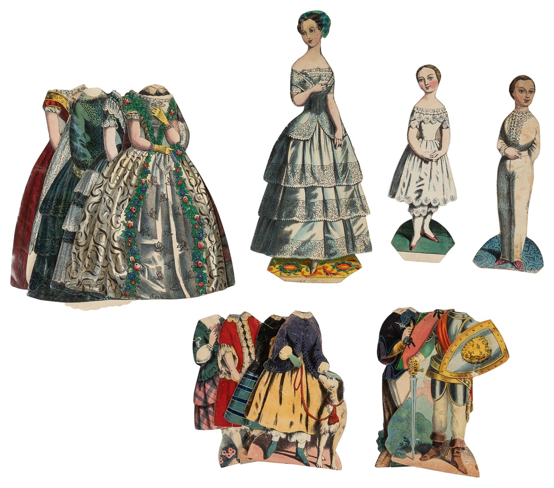 The American Lady and Her Children. New York: Kimmel & Fors...: The American Lady and Her Children. New York: Kimmel & Forster, ca. 1850. Three double-sided figures, including a mother along with two smaller “daughter” and “son” dolls.