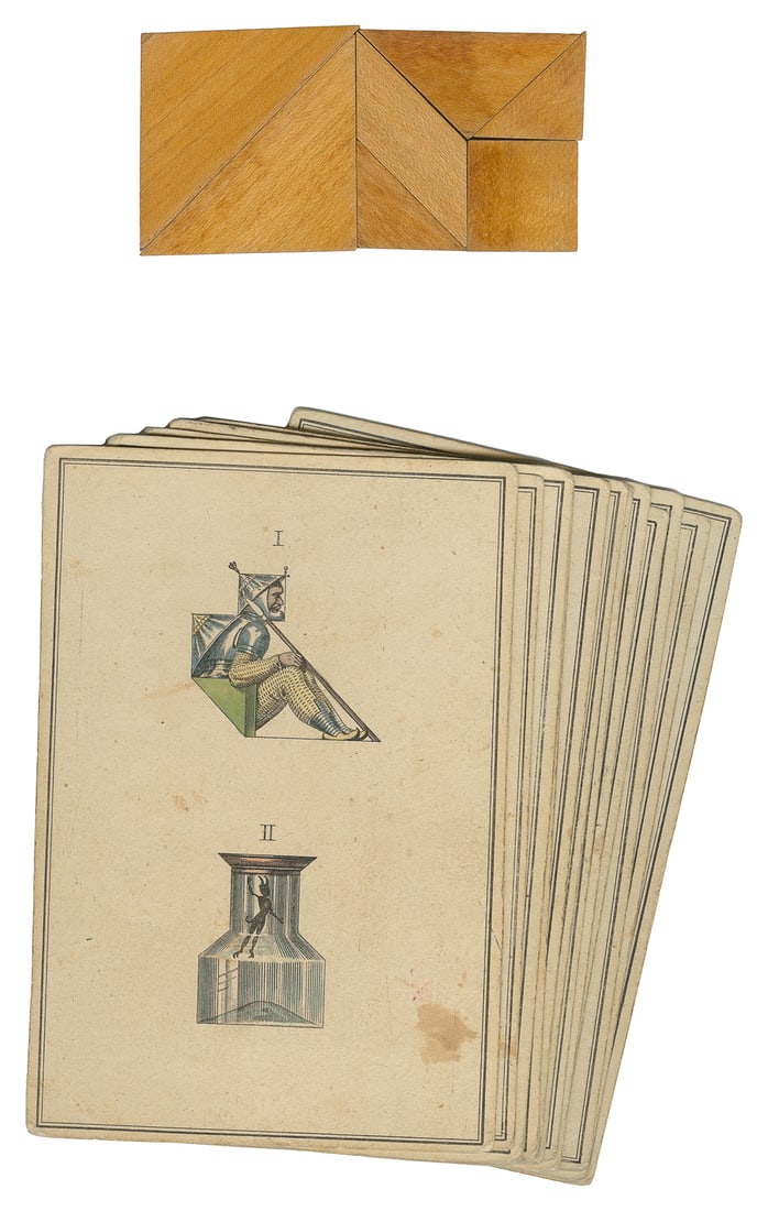 Satinwood Tangram Set with Pictorial Cards. [German, ca. 18... (1 of 3)