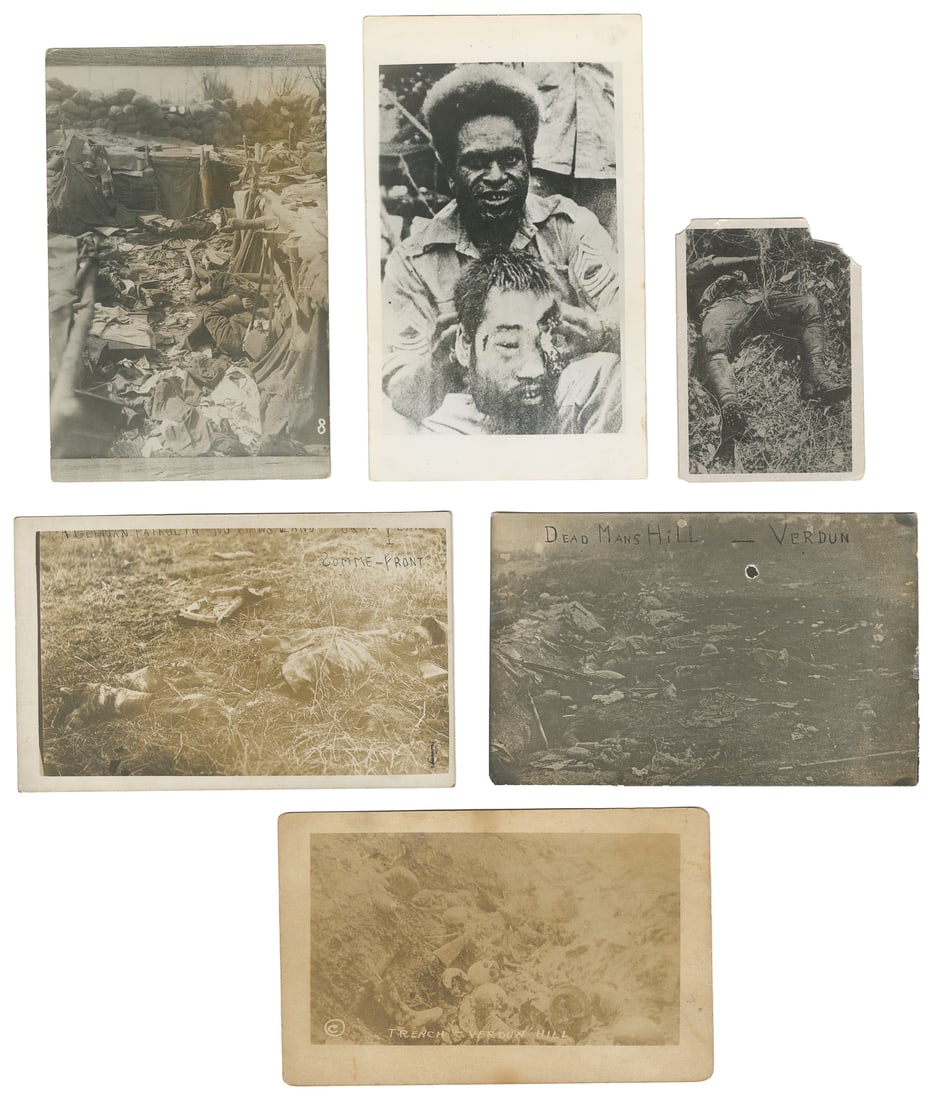 Six War Photographs of Dead Bodies / 4 WW1 RPPCs & 2 WW2 Photos. 1910s/1940s.  (1 of 1)