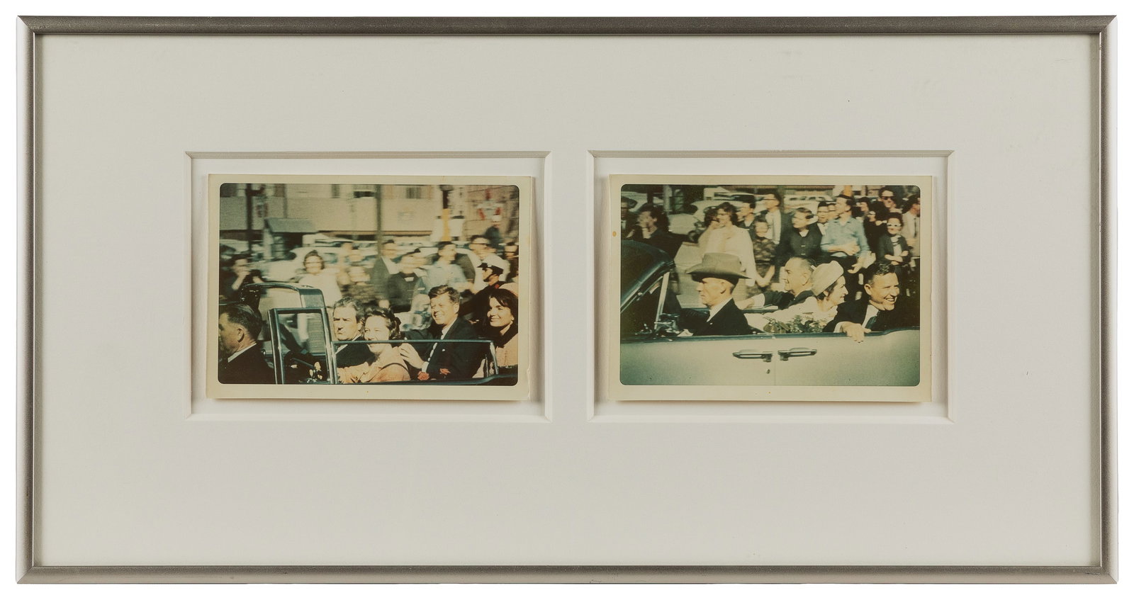 JFK Assassination Day Bystander Snapshots. Dallas, Texas: 1963. : JFK Assassination Day Bystander Snapshots. Dallas, Texas: 1963. Two-color snapshots, moments before JFK was assassinated: the first featuring President John F. Kennedy, Jacqueline Kennedy, Governor Jo