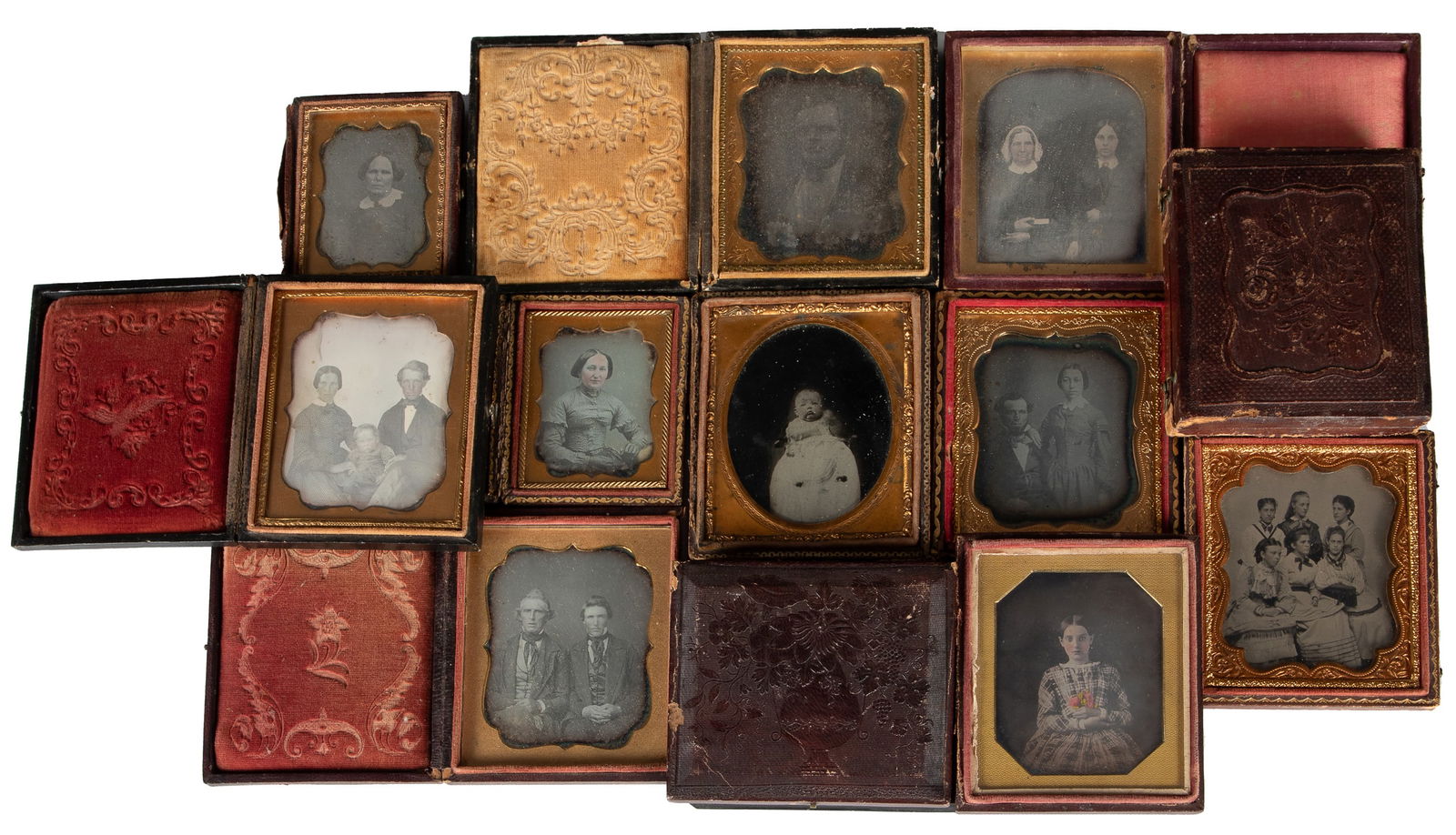 [EARLY PHOTOGRAPHY]. Group of 18 cased images, mostly daguerreotypes. (1 of 6)