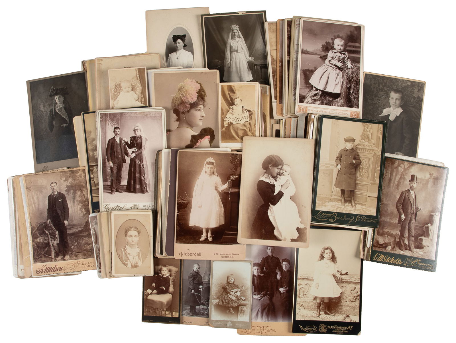 Group of 75 Vintage Cabinet Cards and 30 Cartes De Visite. 19th/20th Century. (1 of 1)