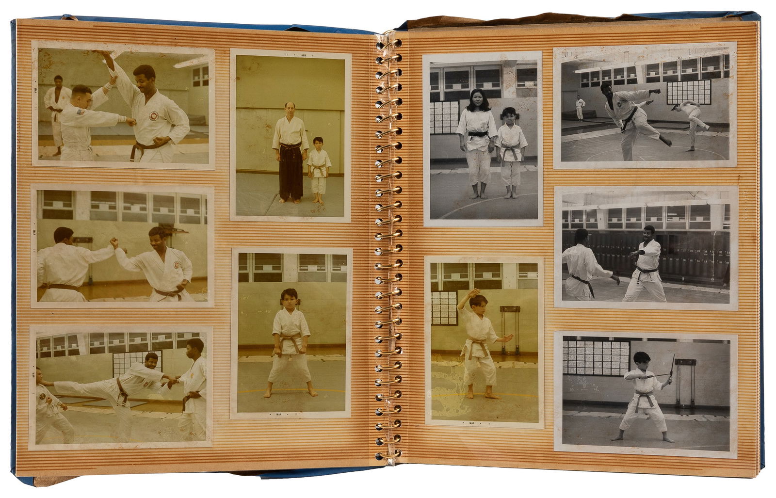 Photo Album of Brian Keith Hayes, Black Kung Fu Master: Photo Album of Brian Keith Hayes, Black Kung Fu Master. 1970s. Spiral-bound scrapbook-style album includes approximately 103 color Kung Fu photographs depicting Hayes and fellow students engaged in tr