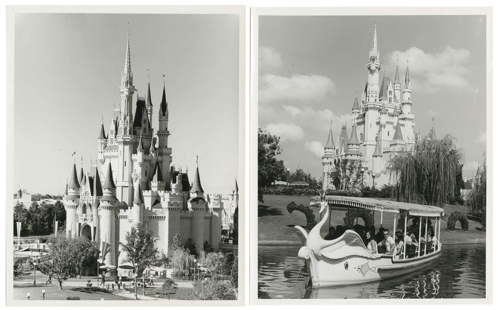 Group of 18 Disneyland Photographs. Circa 1940s-1970s: Group of 18 Disneyland Photographs. Circa 1940s-1970s. Includes a portrait of Walt Disney (ca. 1945). -- Three press photographs (ca. 1970s) of the Cinderella Castle in Magic Kingdom, likely soon afte
