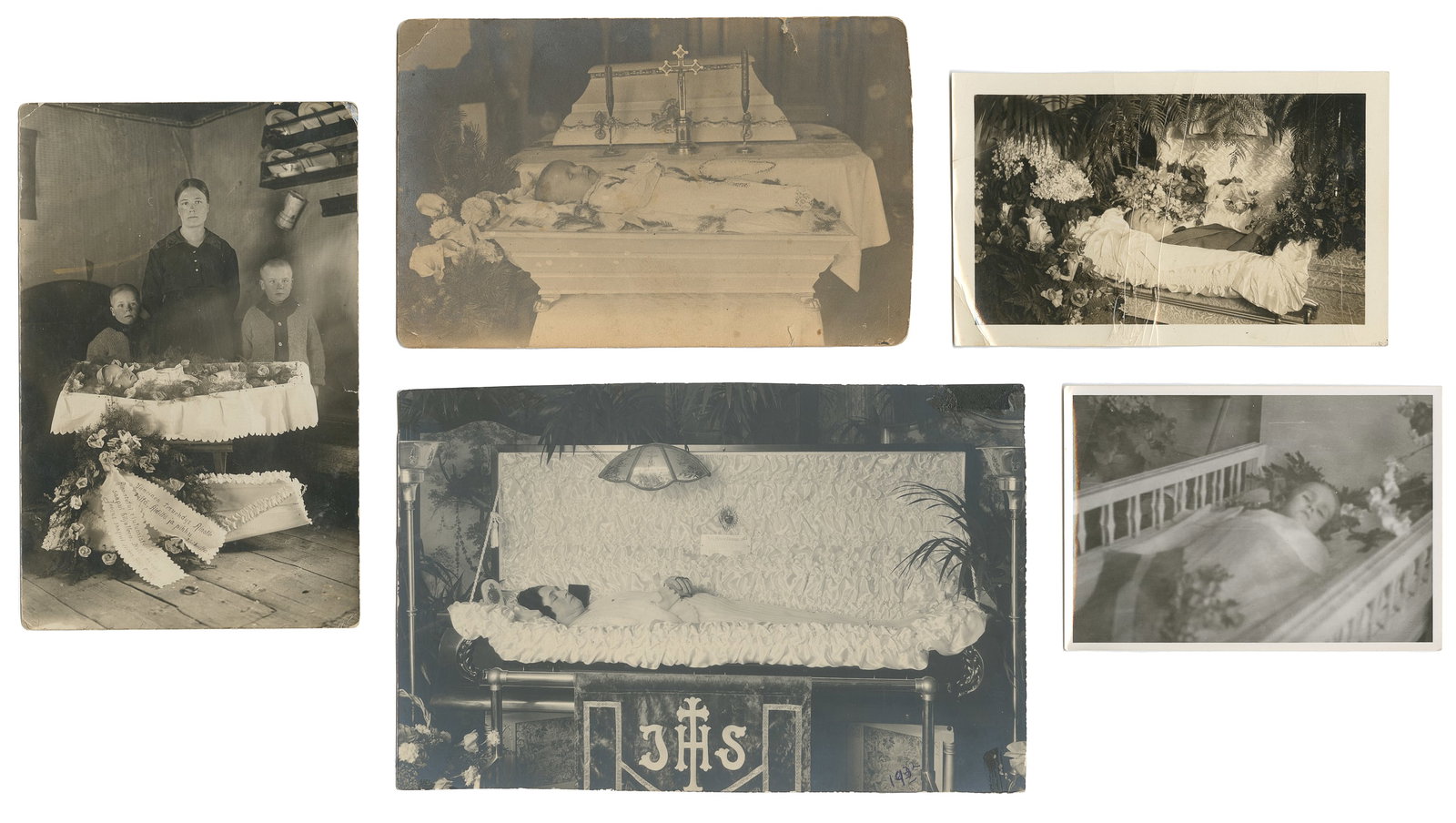 [POST-MORTEM]. Group of 5 photographs. : [POST-MORTEM]. Group of 5 photographs. Early to mid-20th century. 4 1/4 x 6 1/2" and smaller. One with ink notations in Polish on reverse.
