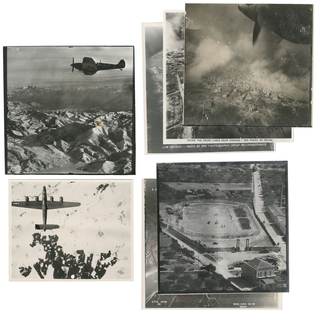 [WW2]. U.S. Air Force Photographer's Archive / Italy, Aerial Photography. 1940s.: [WW2]. U.S. Air Force Photographer's Archive / Italy, Aerial Photography. 1940s. Large archive of over 450 photographs taken by a U.S. Airforce photographer stationed at the American Air Base in Italy