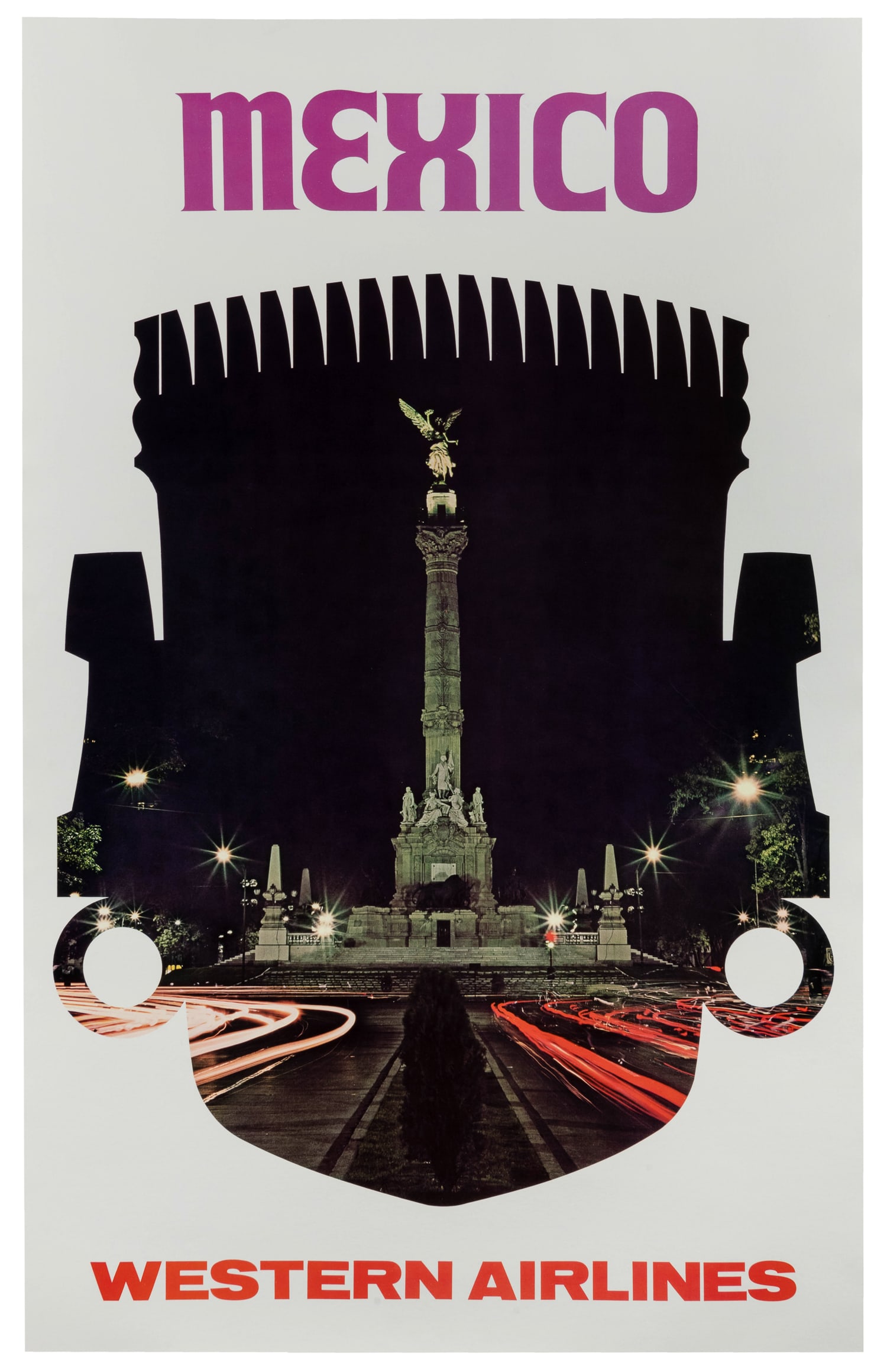 Mexico / Western Airlines. Two posters.: Mexico / Western Airlines. Two posters. Circa 1970s. Two color posters advertising air travel to Mexico.Both linen backed. Size approximately 39 x 25".