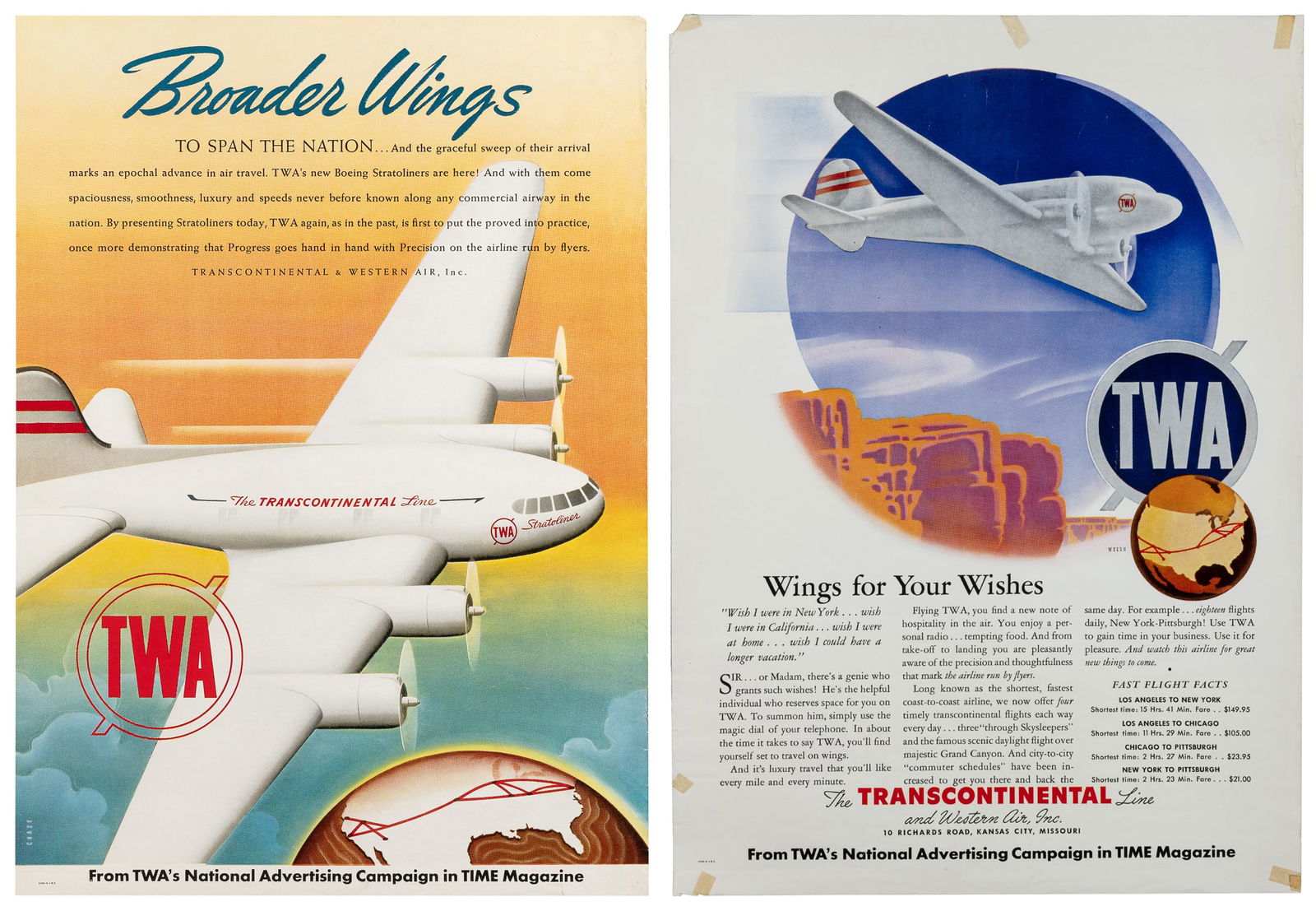 TWA. Two travel posters. 1940s. (1 of 3)