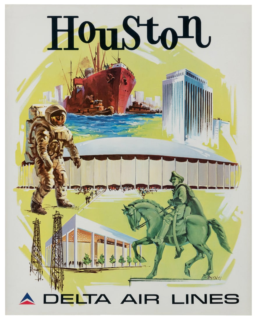 SWENEY, Fred (1912 - 1996).¬†Houston / Delta Air Lines.¬†: SWENEY, Fred (1912 - 1996). Houston / Delta Air Lines. Circa 1970s. Linen backed. 27 3/4 x 22". 