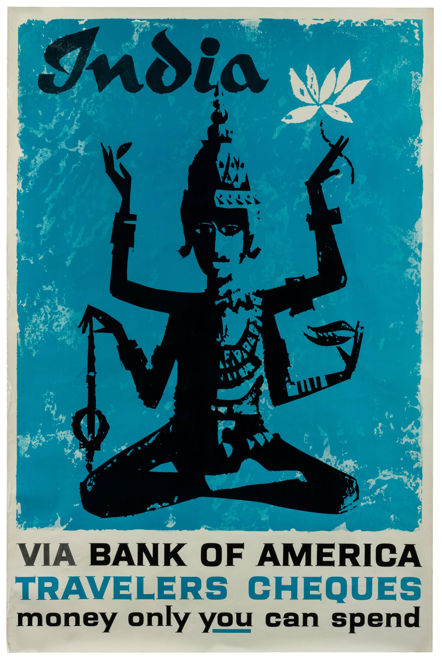 India / Bank of America Travellers Cheques. Circa 1950s.: India / Bank of America Travellers Cheques. Circa 1950s. Glossy color lithograph poster.Paper. 41 1/4 x 27 3/4". 