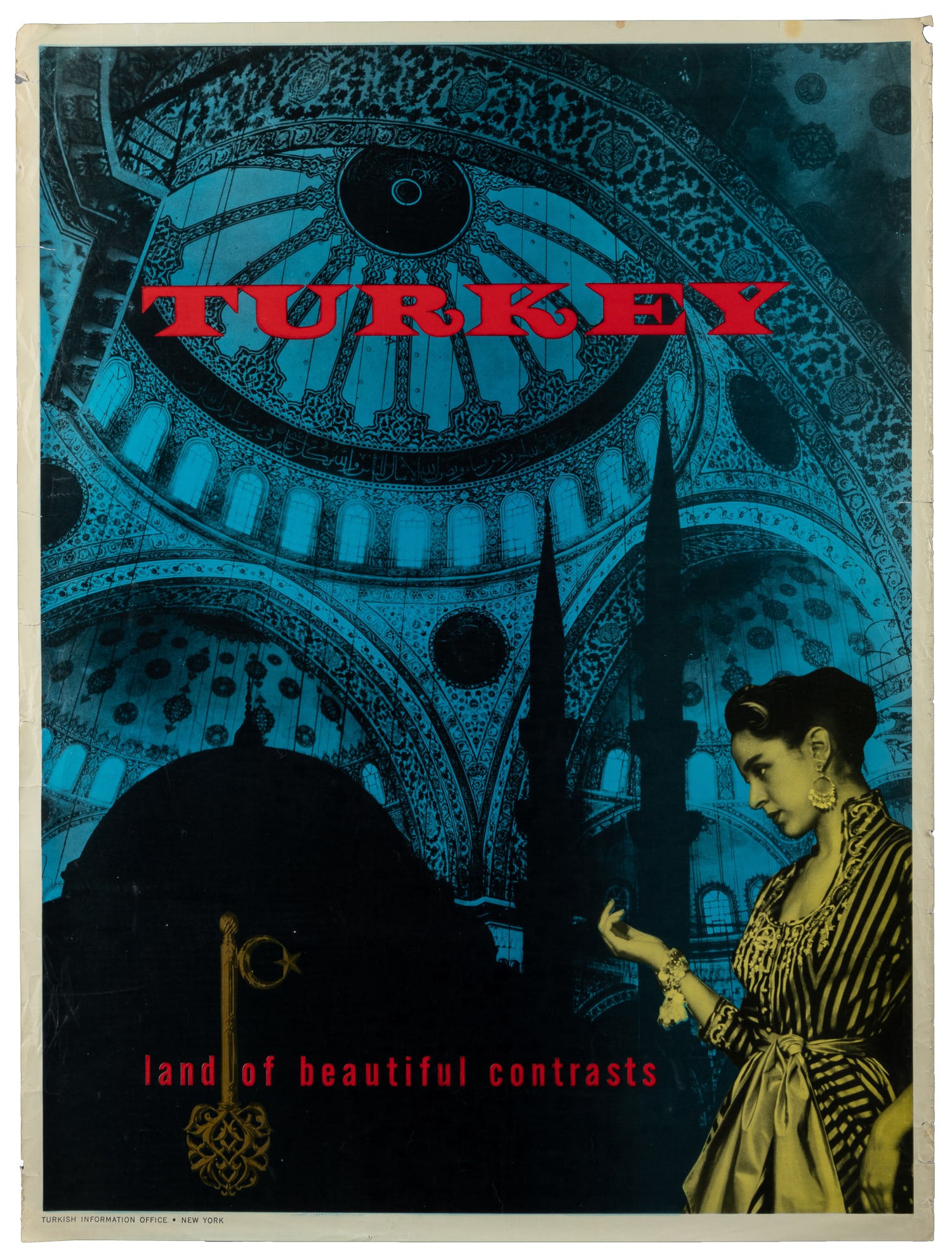 Turkey / Land of Beautiful Contrasts.: Turkey / Land of Beautiful Contrasts. New York: Turkish Information Office, ca. 1950s. Offset lithograph tourism poster.Paper. 40 x 30".