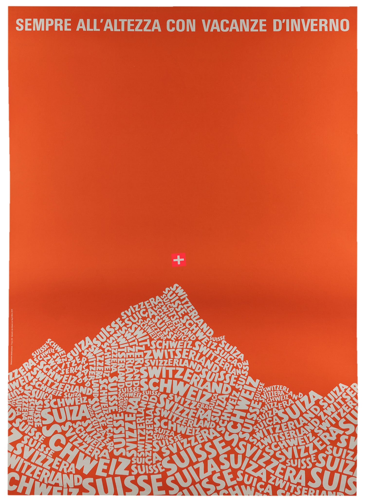 KUNZ, Peter. Switzerland. 1967.: KUNZ, Peter. Switzerland. 1967. Zurich: Hug & Sohne. Offset lithograph Swiss travel poster. MoMA 85.1990.Linen backed. 50 x 35 ½". 