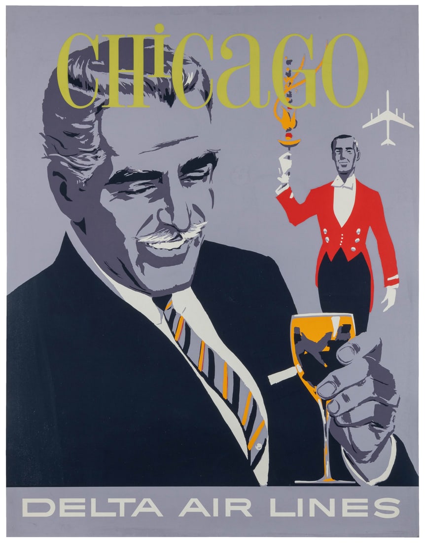 HARDY, John (1923¬†- 2004). Chicago /¬†Delta Air Lines.: HARDY, John (1923 - 2004). Chicago / Delta Air Lines. Circa 1960s. Silkscreen. Linen backed. 28 x 22”.