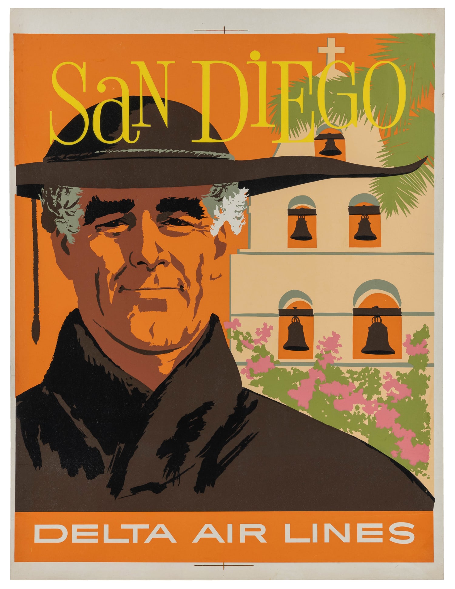 HARDY, John (1923-2004). San Diego / Delta Air Lines. Circa 1960s.: HARDY, John (1923-2004). San Diego / Delta Air Lines. Circa 1960s. Silkscreen. Linen backed. 30 1/2 x 23 1/8" (full bleed with untrimmed margins). 