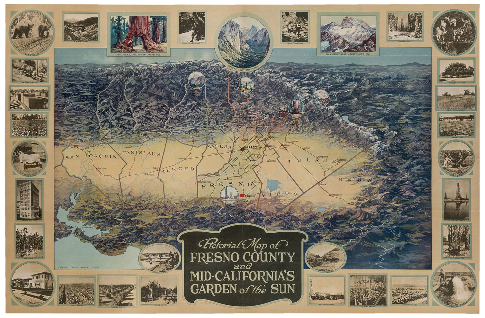 Pictorial Map of Fresno County and Mid California's Garden of the Sun. 1920. (1 of 1)